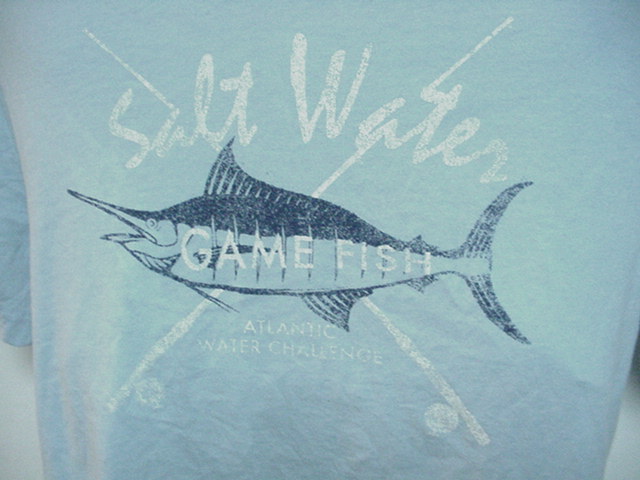 USED★SALTWATERGAMEFISHＴシャツ/カジキ/マーリン/ベイビーブルー/S/M